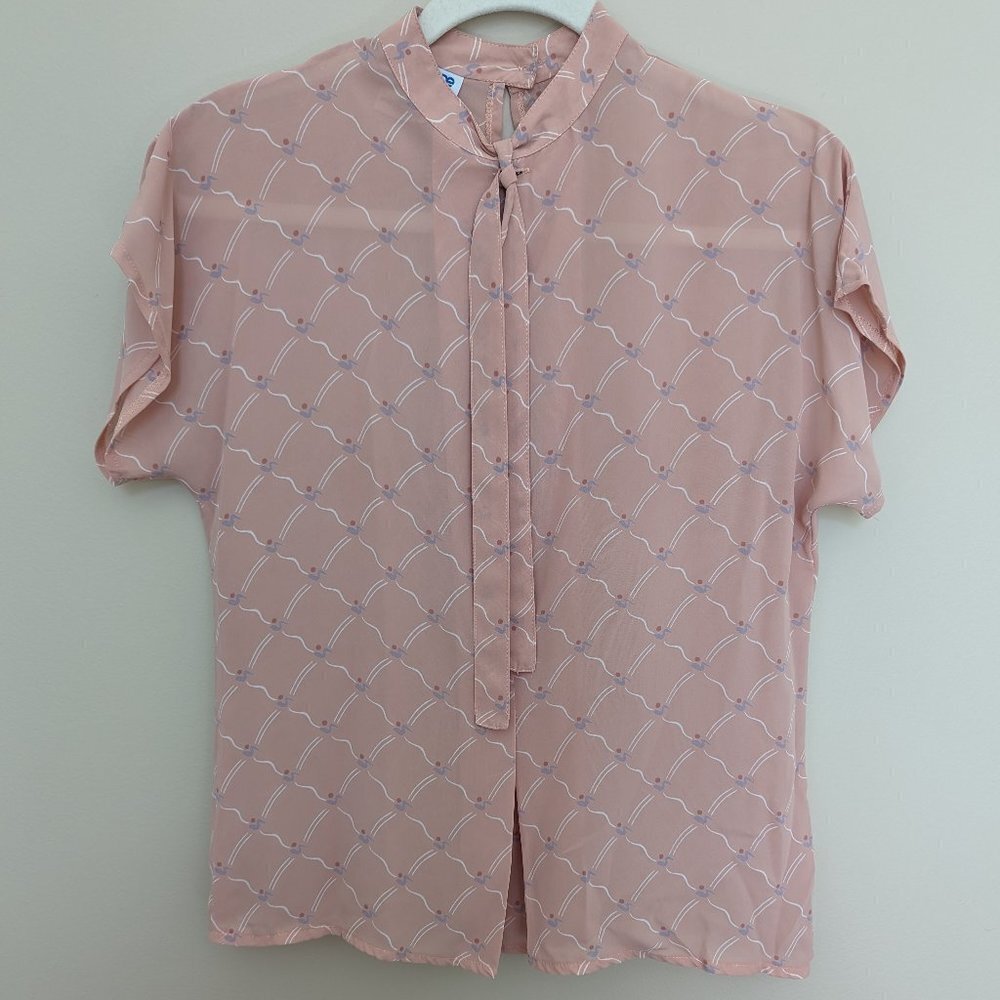VINTAGE Collage Town blouse size 7/8 pale pink peach EUC 1970s